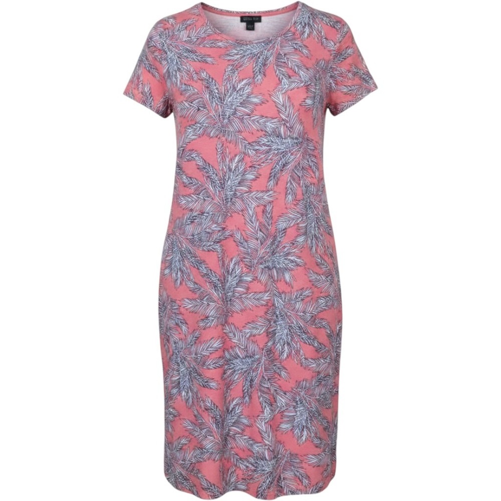 J. Jill Wearever XL Coral Pink Tropical Palm Leaf Shift Dress Short Sleeve Midi